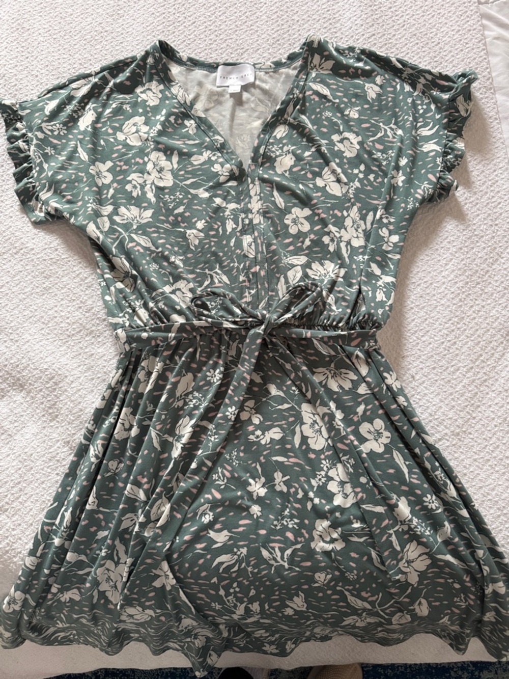 French Grey Sage Green and Cream Floral Top